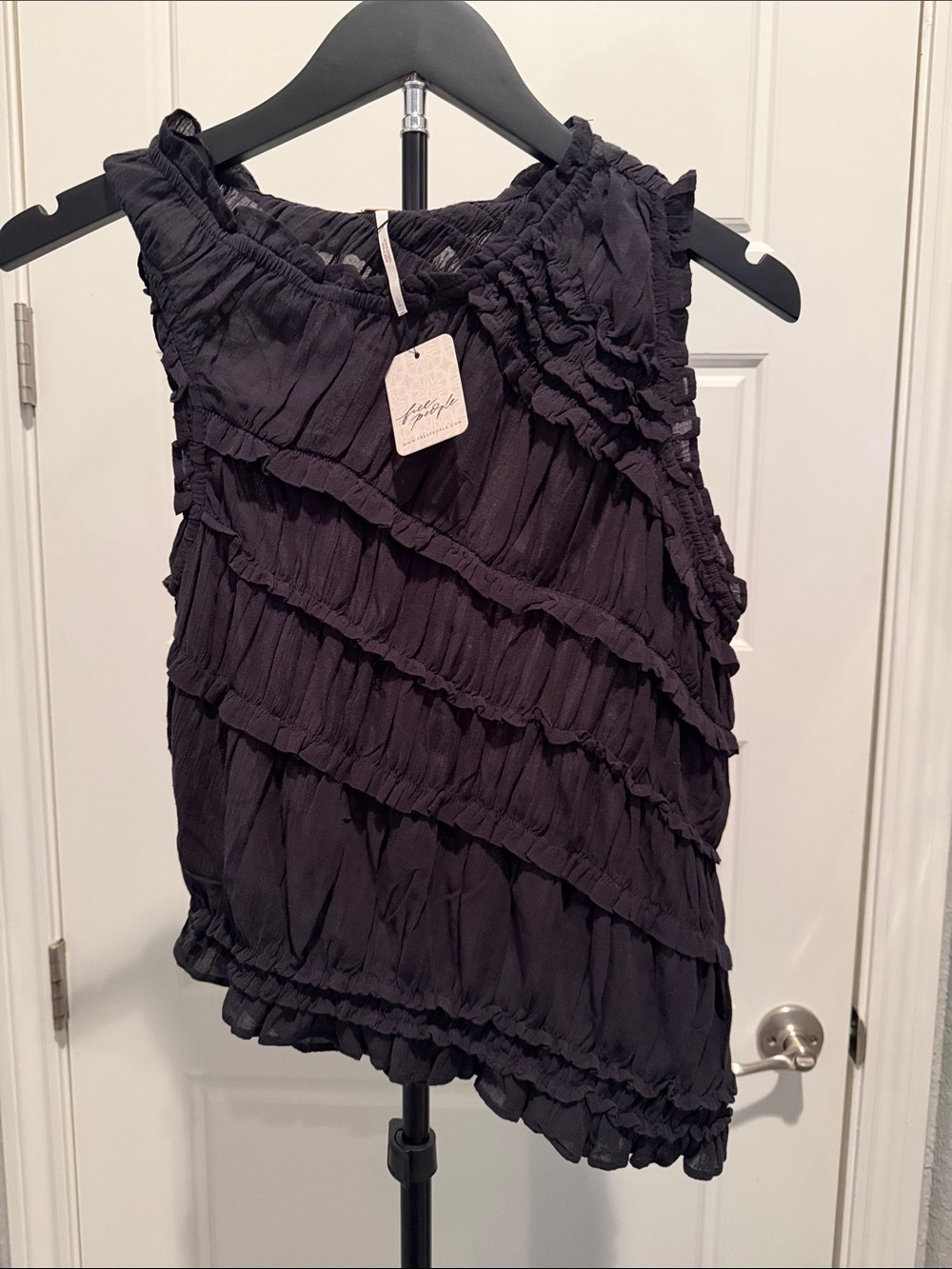 Free People Black Top with Copper Logo Tag